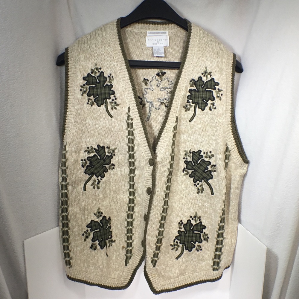 Christopher Banks Irish hand embroidered vest, L